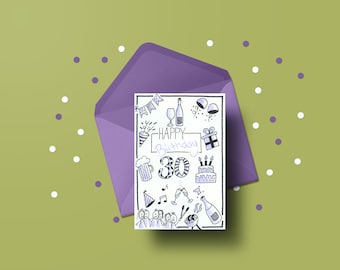 Tarjeta plegable Sketchnote cumpleaños 30