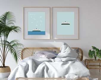 San Juan Islands Ferry Graphic Digital Design Posters (2), Washington State Ferry, PNW, Puget Sound Ferries, WA, Pacific Northwest Art