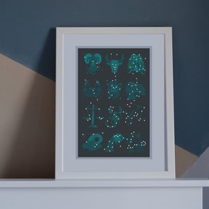 Zodiac Digital Design, Astronomic Print, Astrological Art, Zodiac Star Signs, Downloadable Art Illustration, Night Sky, Celestial, Horoscope