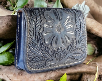 Porte-monnaie en cuir véritable fait main pour femme, sac portefeuille bleu minimaliste pour femme et fille, fête de mariage et transport