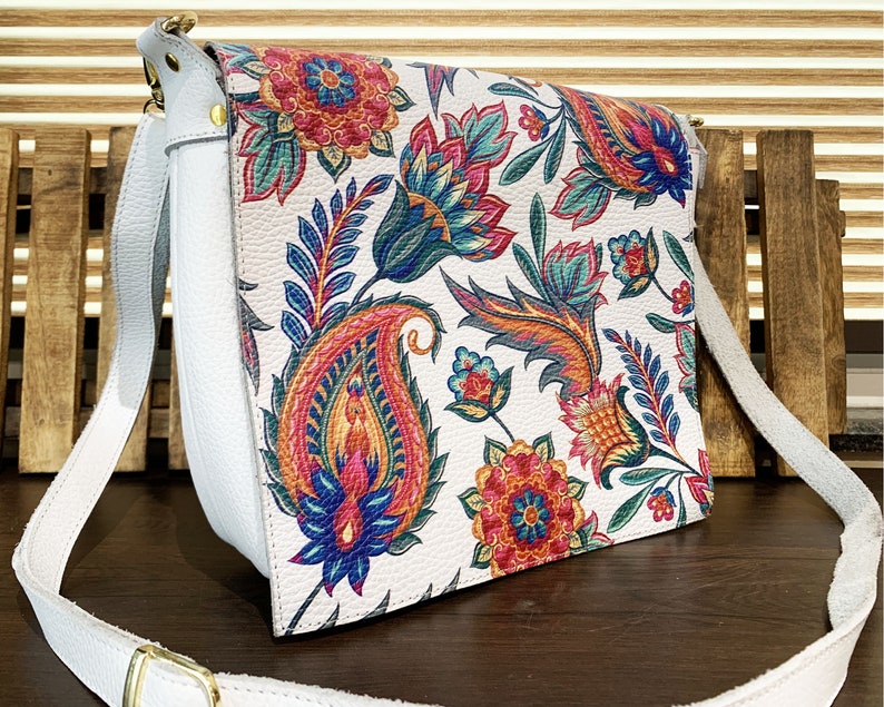 Floral Print Leather Cross Body Bag Handmade Coin Card Sling Bag For Women And Girl Party Travelling Carry Purse image 2