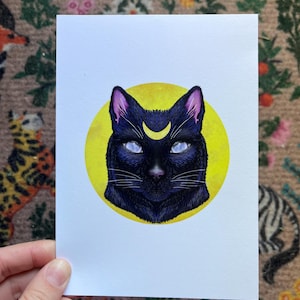 Impression carte chat noir Luna Sailor Moon Sun astrologie spirituelle