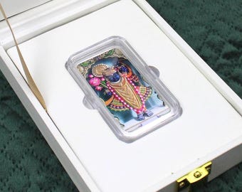 Handcrafted 999 Silver Shreenath Ji Idol Bar: Enamel Art, Pushtimarg Krishna Gift