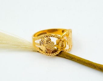 Handmade Indian 22k Gold Ring | Traditional Floral Design | Solid 22 Karat Yellow Gold Jewellery