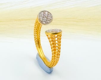 22K Gold Open Ring: Honeycomb Band with Diamond Accents
