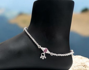 Minimalistic Sterling Silver Anklet with Dangling Charms - Perfect Everyday Jewelry, Gift for Her