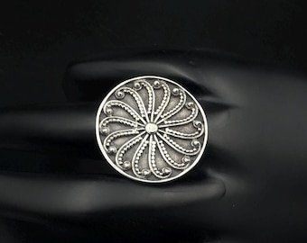 Oxidized Sterling Silver Adjustable Ring: Antique Handmade Jewelry