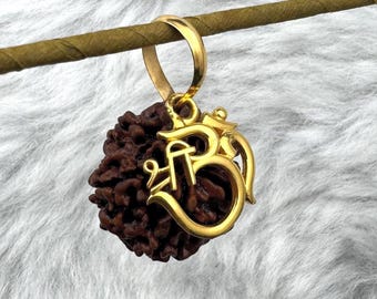 Rudraksha & Gold Om Pendant | Engaging Spiritual Gift for Couples | Unique Handmade Hindu Protection Jewelry