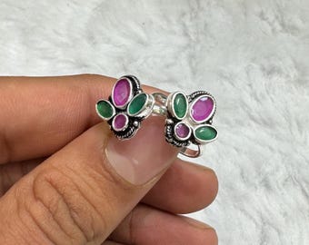 Silver Toe Rings: Adjustable Cut Stone Beach Jewelry