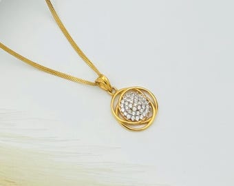 22K Gold Pendant: Minimalist Round CZ Stone Jewelry Gift