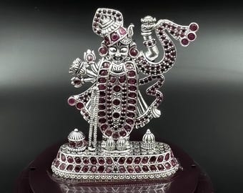 Silver Shreenathji Idol with Ruby Stones: Bal Gopal Murti for Home Temple