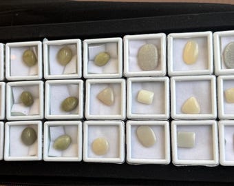 Opal Cabochons: Green & Creamy White Gemstones - 20 Piece Lot