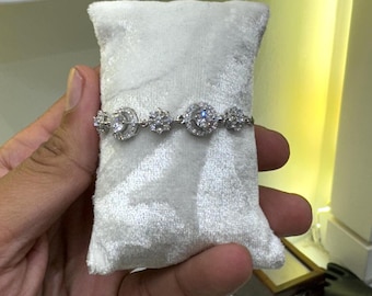 Dainty Sterling Silver Bracelet: Adjustable CZ Stone Chain