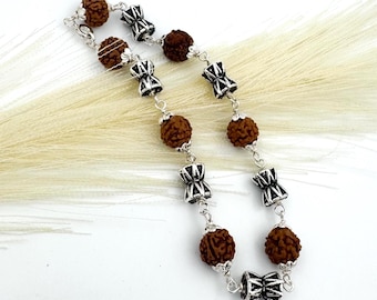 Sterling Silver Rudraksha Bracelet: Handmade Spiritual Meditation Jewelry