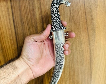 Pure Silver Katar Dagger: Handcrafted Horse Head Home Decor