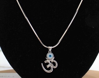Sterling Silver Om Pendant: Handcrafted Evil Eye Charm