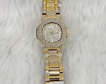 Iced Out CZ Diamond Watch: Gold-Plated 925 Sterling Silver Hip Hop Wristwatch