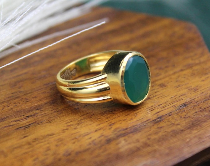 Featured listing image: 22K Gold Ring for Men with Natural Green Onyx | Handmade Gemstone Statement Ring for Him