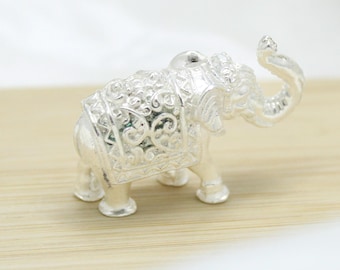 Elephant Figurine: Lucky Silver Statue (Handmade Feng Shui Décor)