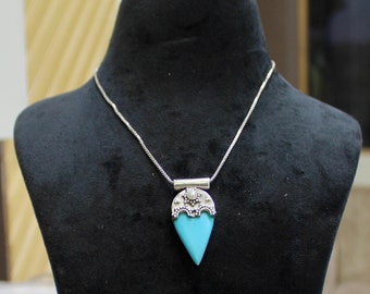 Sterling Silver Turquoise Pendant Necklace - Vintage Boho Chic