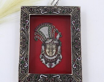 Shreenath Ji Wall Frame: Indian Silver Religious Decor (925 Sterling)