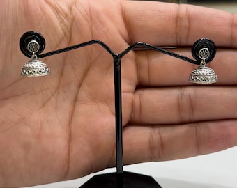 Oxidized Silver Jhumka Earrings | Ethnic Boho Jewelry for Women | Traditional Lightweight Dome Tribal Earrings