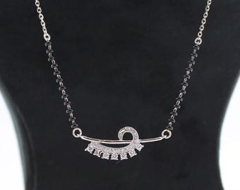 Sterling Silver Mangalsutra Necklace Set - Black Beads with CZ Pendant