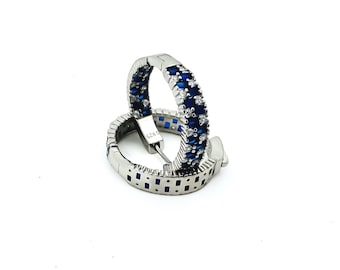 Sterling Silver Hoop Earrings with Blue & White Zircon Stones | Elegant Jewelry Gift for Her | Fashion Accessories