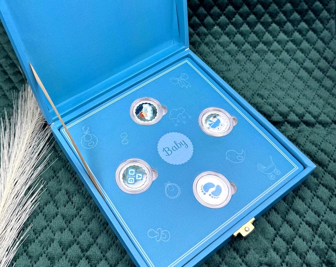 Featured listing image: Pure Silver Baby Coin Set – Adorable 4 Coin Gift Box for Newborns | Perfect It's a Boy/Girl Baby Shower Keepsake | Cherish Birth Memories