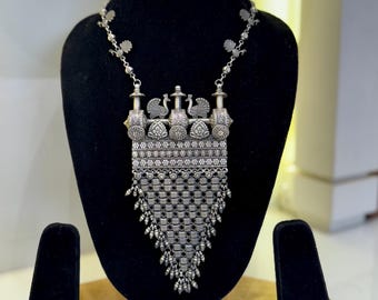 Handmade 925 Silver Antique Tribal Necklace | Vintage Ethnic Jewelry & Oxidized Boho Style | Rajasthani Statement Piece