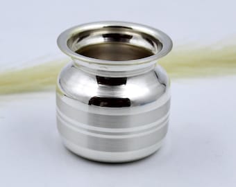 Pure Silver Puja Kalash Pot - Handmade Indian Ritual Vessel