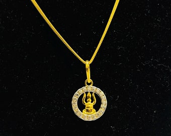 18k Gold Trishul Pendant: Diamond Accent, Hindu Jewelry