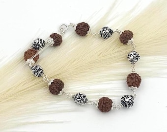 Sterling Silver Rudraksha Bracelet: Handmade Spiritual Meditation Jewelry