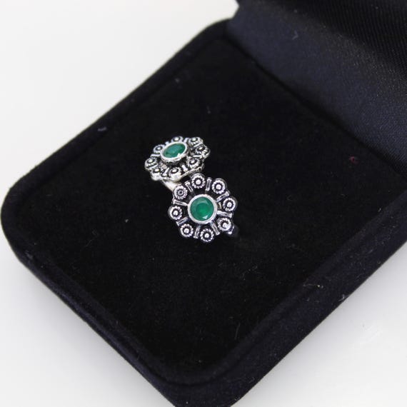 Green Stone Ring, Silver Adjustable Gemstone Bohemian Jewelry