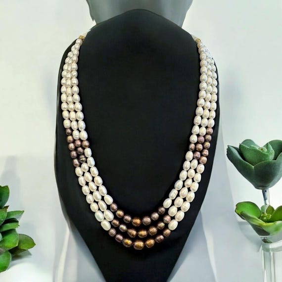 Real Natural Pearl Necklace | Elegant Multi-Strand Freshwater Pearls for Weddings, Brides & Special Occasions