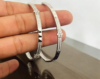 Elegant 925 Sterling Silver Bangles With Cubic Zirconia