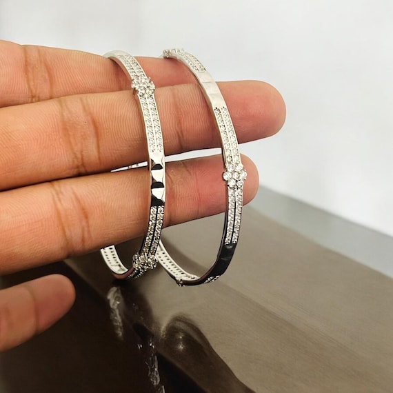 Elegant 925 Sterling Silver Bangles With Cubic Zirconia