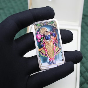 Handcrafted Pure Silver Shreenath Ji Idol Bar | 999 Silver with Enamel Art | Perfect Religious Gift for Pushtimarg Krishna Devotees