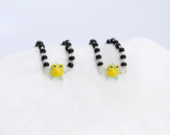 Sterling Silver Baby Bracelets - Black Beads and Smiley Sun Charms