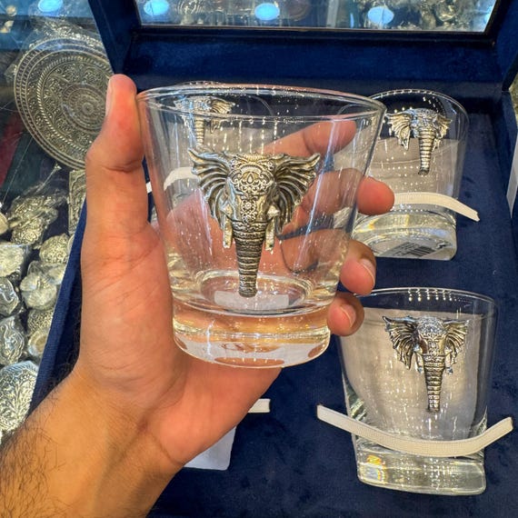 Elephant Glass Tumbler, 925 Sterling Silver Design, Wedding Tableware