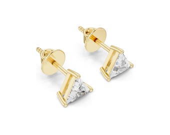Moissanite Stud Earrings: Gold, Clear Gemstones - Lightweight