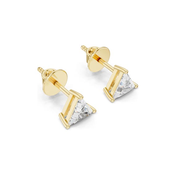 Moissanite Stud Earrings: Gold, Clear Gemstones - Lightweight