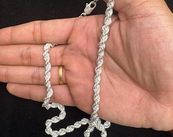 Men's Sterling Silver Rope Chain Necklace: Thick Hip Hop Jewelry