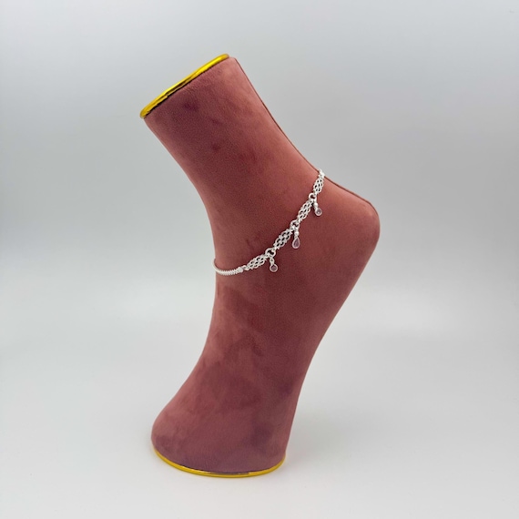 Dangling Charm Sterling Silver Anklet: Minimalist Boho Ankle Bracelet