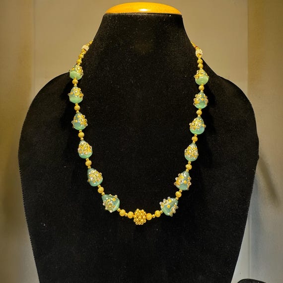 22K Gold Bead Necklace with Intricate Teardrop Charms – Handcrafted Statement Jewelry for Special Occasions