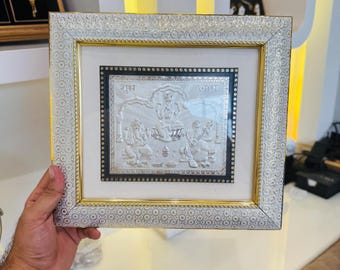 Pure Silver Lakshmi Ganesh Saraswati Wall Frame: Hindu Home Decor