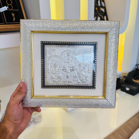 Pure Silver Lakshmi Ganesh Saraswati Wall Frame: Hindu Home Decor