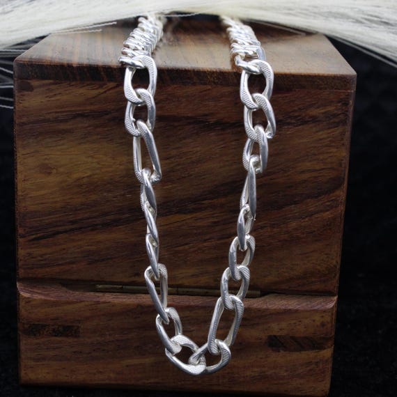 Handmade Sterling Silver Oval Link Chain Necklace: Unisex Textured Design