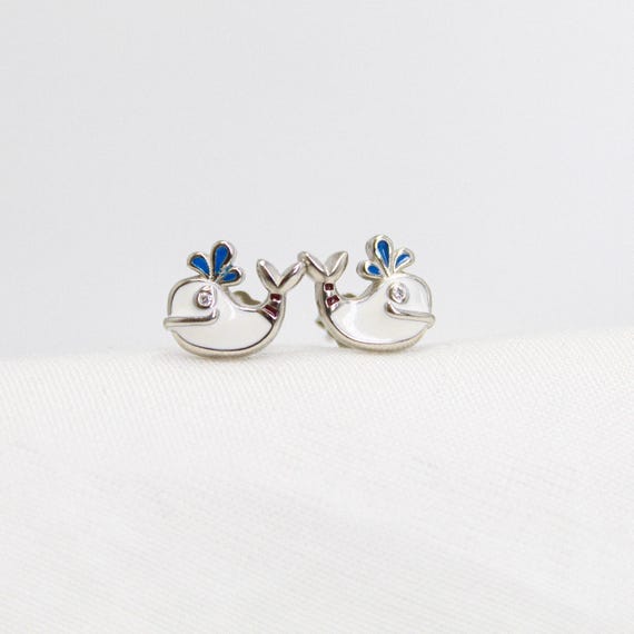 Ocean Animal Silver Stud Earrings, Whale Design (Lightweight, Small)