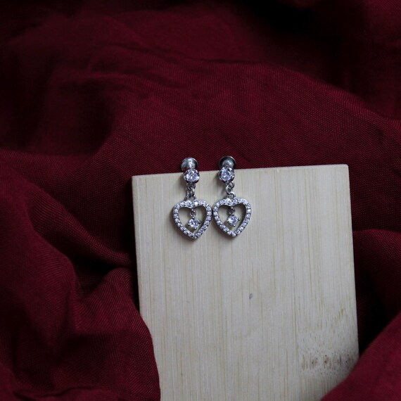 925 Sterling Silver Heart Drop Earrings, Dainty CZ Dangle Studs, Romantic Minimalist Jewelry